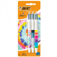 3 Stylos a Bille Rétractable Décors Tie & Dye  1mm 4 Couleurs