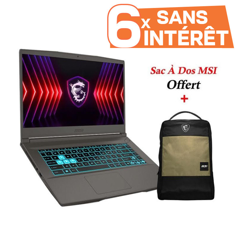 Pc Portable Gamer MSI THIN 15 B13UDX i5 13Gén 16Go 512Go SSD RTX 3050