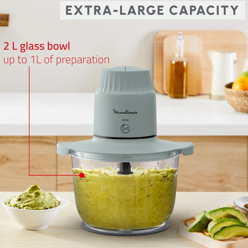 Mini Hachoir Électrique Moulinex Choppeo 500 W 2 Litres Gris En Tunisie