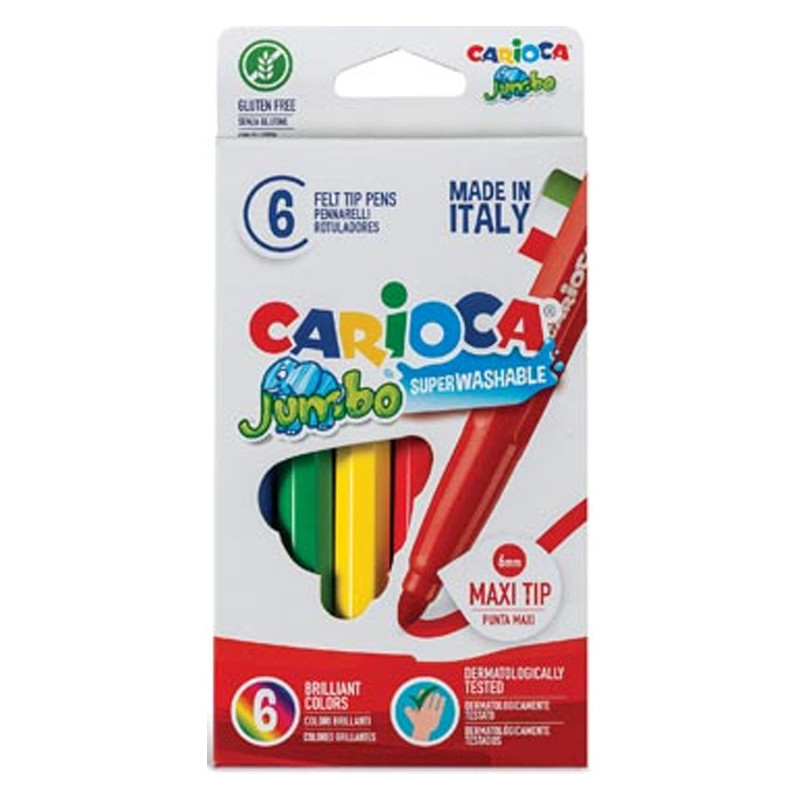 Pack De 6 Feutres Carioca Jumbo Super Lavable Multicolore En Tunisie Pack De 6 Feutres Carioca Jumbo Super Lavable Multicolore En Tunisie