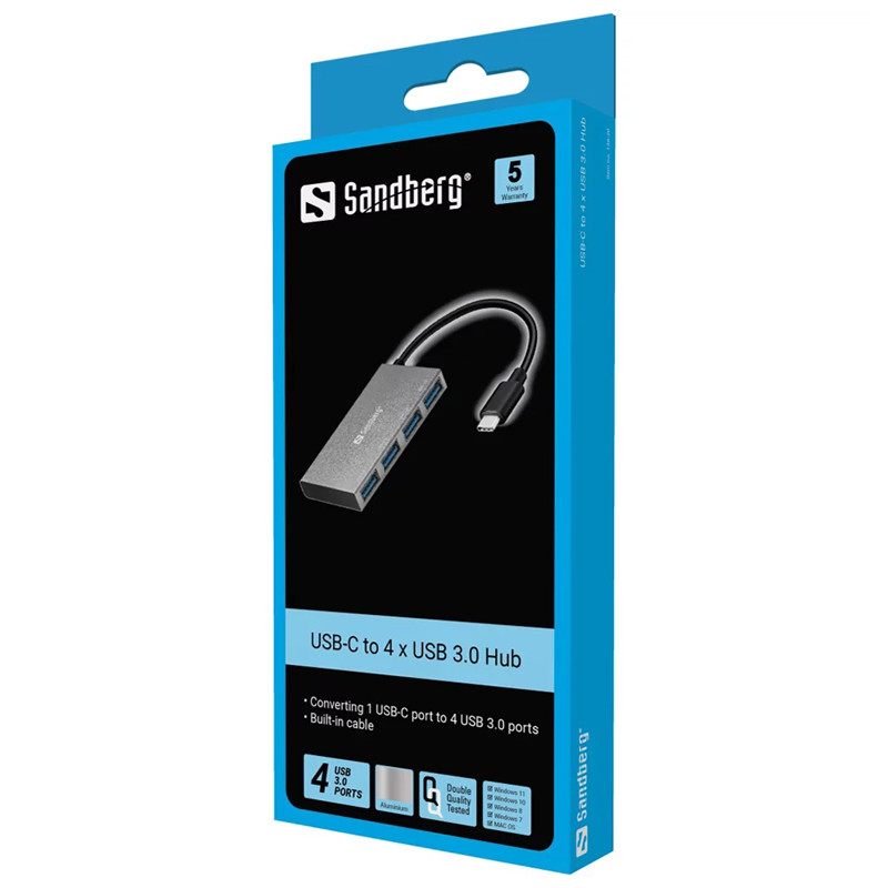 Hub USB Sandberg 136-20 4 Ports USB-C Gris en Tunisie
