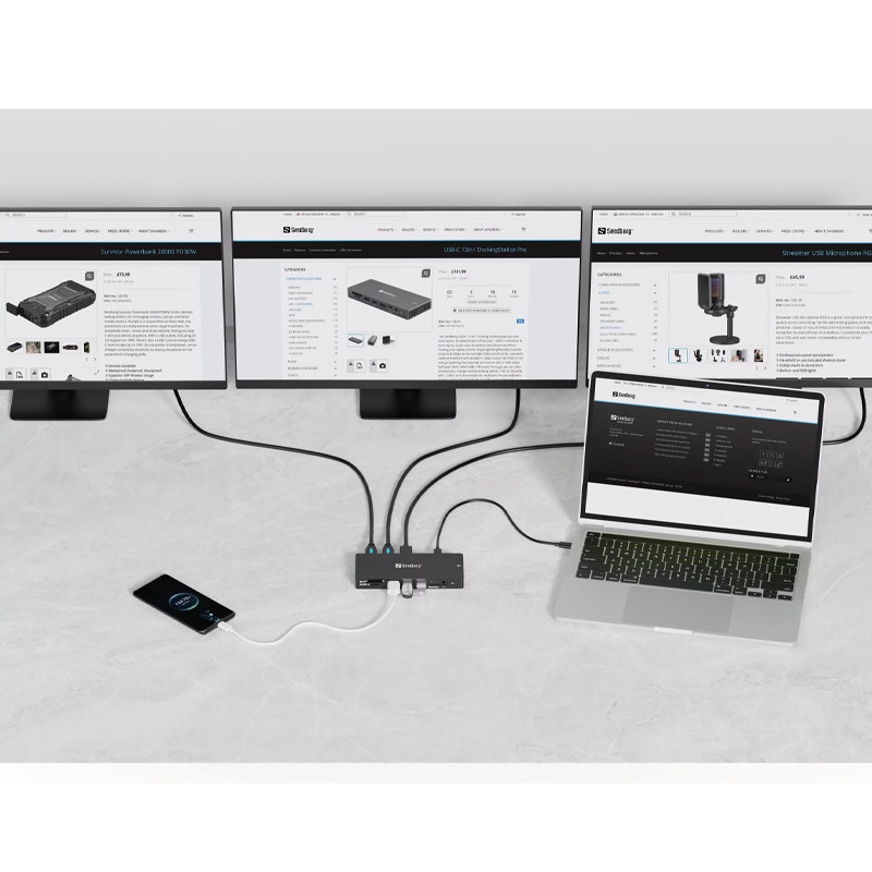 Station d'Accueil Sandberg  Pro 136-61 USB-C 13En1 Gris en Tunisie