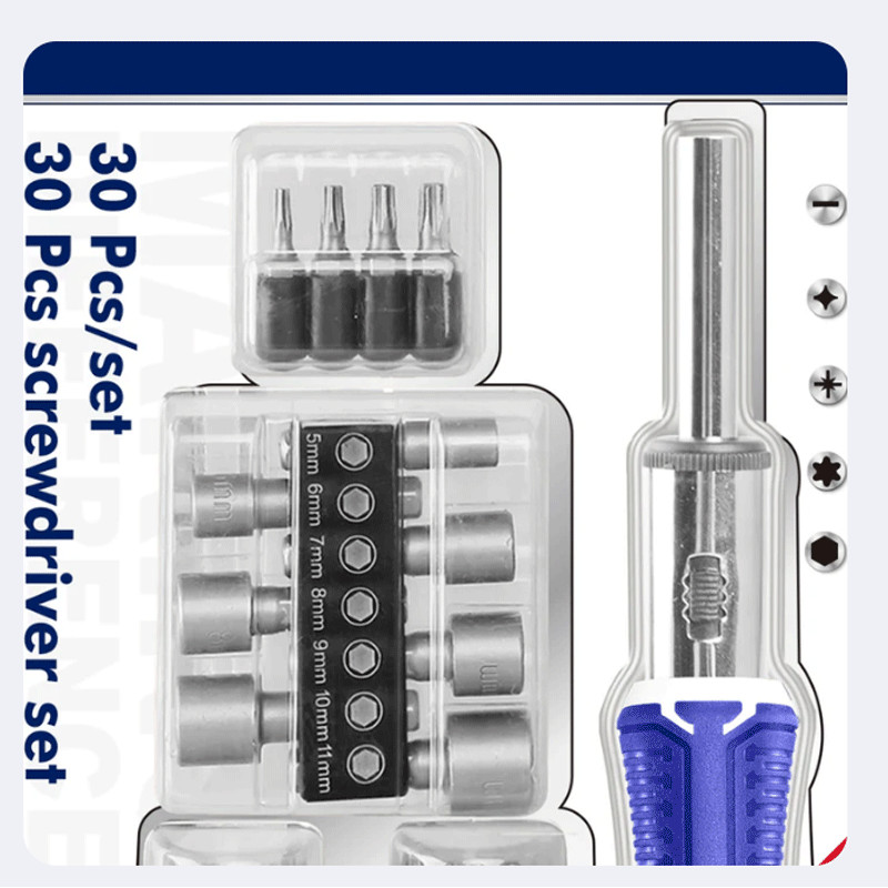 Jeu De 30 Tournevis Cliquet Emtop EBST03006 Silver EN TUNISIE