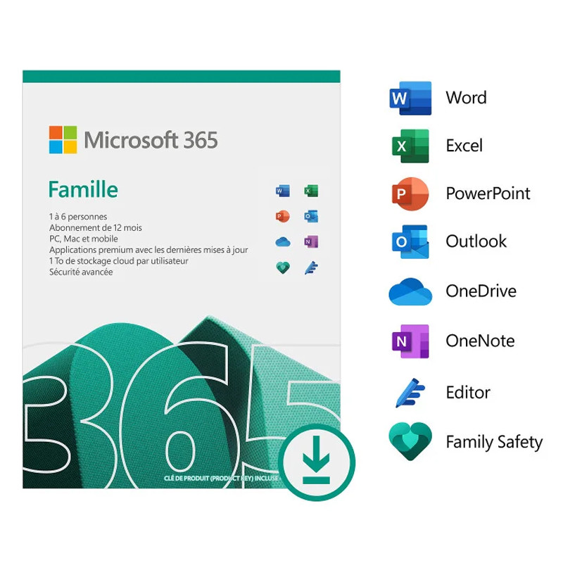 Microsoft Office M365 Famille 6 UtilisateurS ESD 1 An en Tunisie