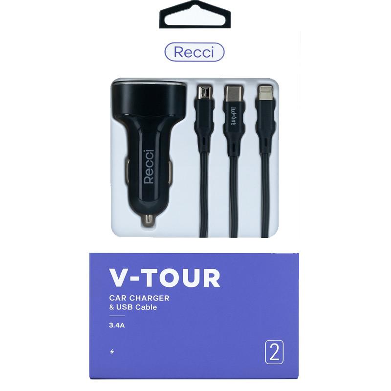 Chargeur Voiture Recci V-Tour 3EN1 Noir En Tunisie Chargeur Voiture Recci V-Tour 3EN1 Noir En Tunisie