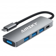 Adaptateur Airsky 5En1 Type-C Vers USB-A + USB-C Gris