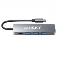 Adaptateur Airsky 5En1 Type-C Vers USB-A + USB-C Gris