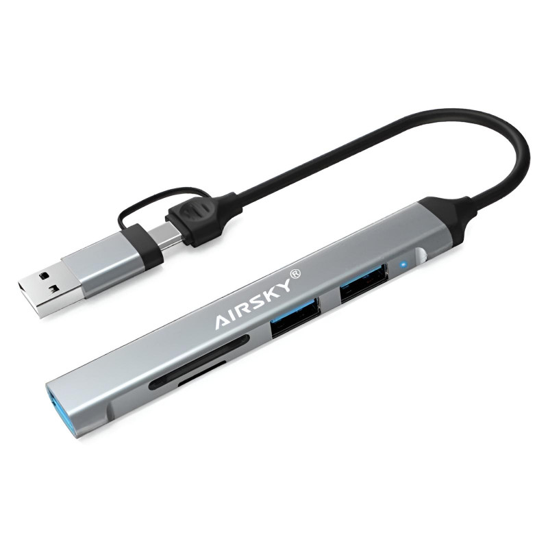 Adaptateur Airsky 5En1 Type-C/USB Vers USB + SD + TF Gris En Tunisie Adaptateur Airsky 5En1 Type-C/USB Vers USB + SD + TF Gris En Tunisie