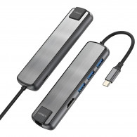 Adaptateur Airsky 6En1 Type-C Vers HDMI + USB A + USB-C + RJ45 Gris