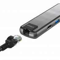 Adaptateur Airsky 6En1 Type-C Vers HDMI + USB A + USB-C + RJ45 Gris