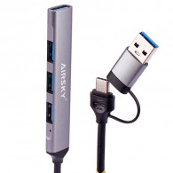 Hub USB Airsky 4EN1 4 Ports USB/USB-C Vers USB-A Gris en Tunisie Hub USB Airsky 4EN1 4 Ports USB/USB-C Vers USB-A Gris en Tunisie