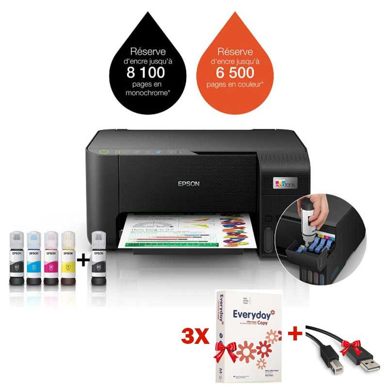 Imprimante Epson EcoTank L3250 Multifonction 3en1 à Réservoir Intégré Couleur A4 Wifi (C11CJ67408)