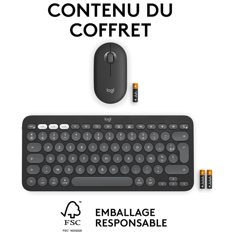 Pack Clavier et Souris Sans Fil Logitech Pebble 2 Combo Noir en Tunisie