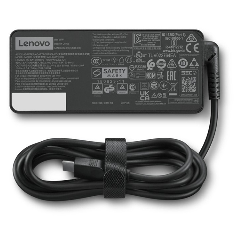 Chargeur Pc Portable Lenovo 20V 3,25A 65W Origine Type-C Noir en Tunisie