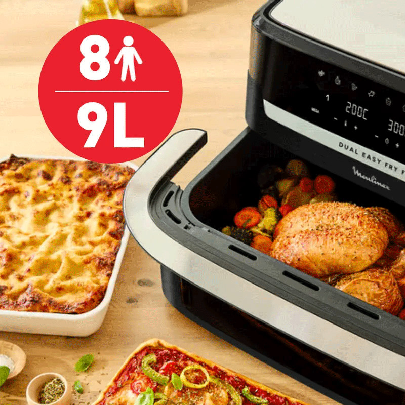 Air Fryer Moulinex Dual Easy Fry Flex EZ9228F0 2700W 9L Noir en Tunisie