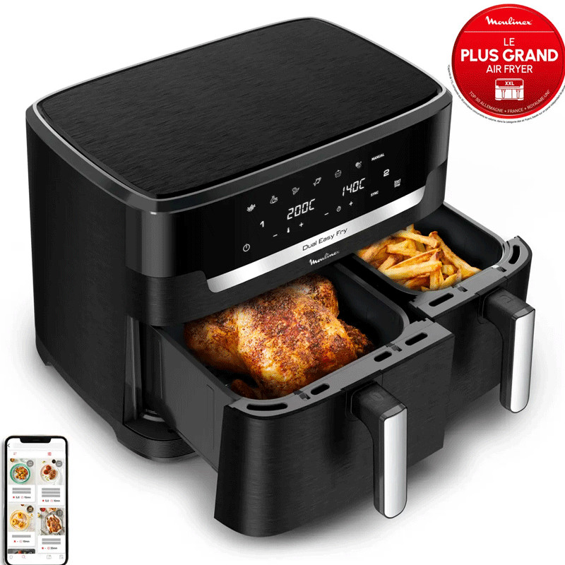 Air Fryer Moulinex Easy Fry Dual XXL EZ942HF0 2700W 11L Gris Charbon en Tunisie