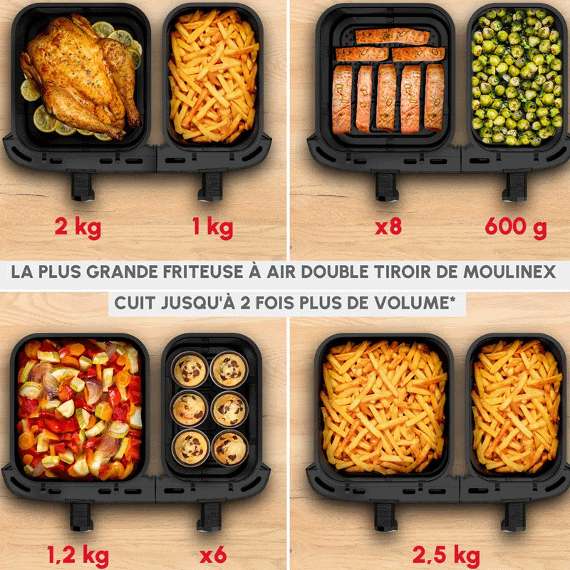 Air Fryer Moulinex Easy Fry Dual XXL EZ942HF0 2700W 11L Gris Charbon en Tunisie