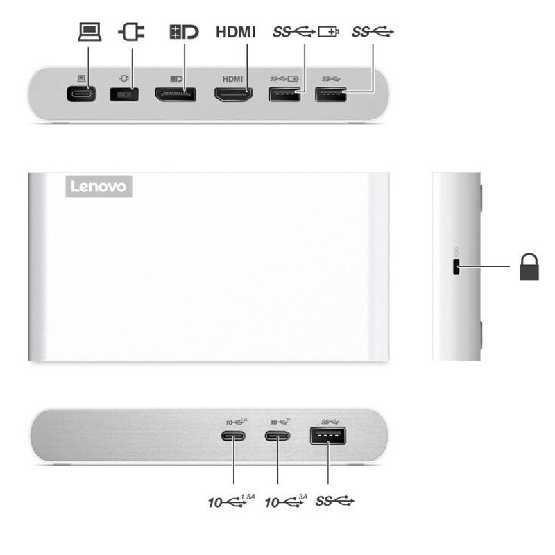 Station d'Accueil Lenovo 500 G0AA0135EU USB-C Blanc en Tunisie