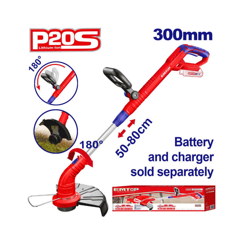 Coupe Herbe Sans Fil Emtop ELGT20018 20V Rouge en Tunisie