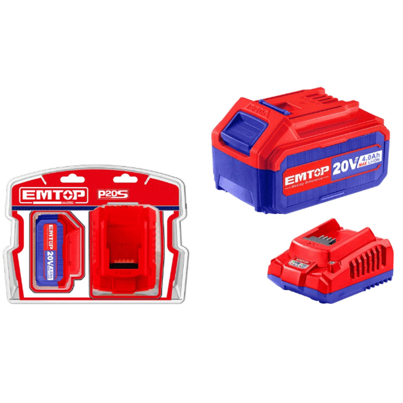 Kit Batterie Et Chargeur P20S Emtop ELBCPK1214 20V Rouge en Tunisie