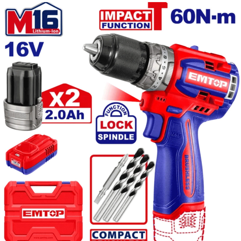 Perceuse A Percussion Emtop ECIDL16682 16V Bleu en Tunisie