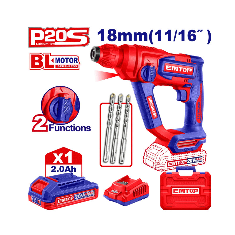 Perforateur Sds Emtop ELRH201881 20V Rouge en Tunisie