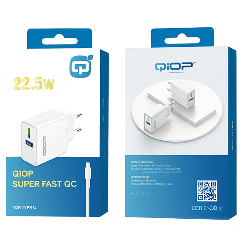 Tête Chargeur Qiop QFCH Type C 22.5W Blanc en Tunisie