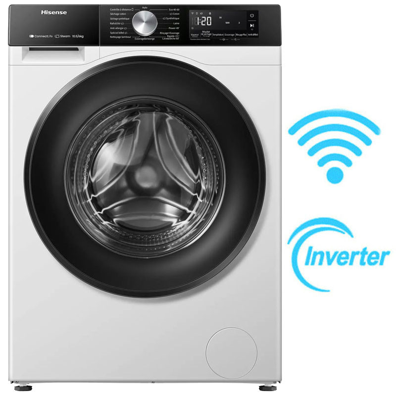 Machine à Laver Frontale Hisense WF3S1043BW 10.5Kg Smart  Blanc en Tunisie