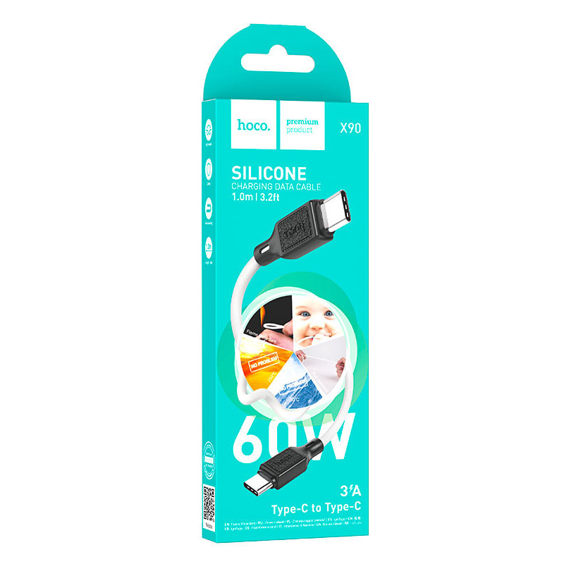 Câble Chargeur Hoco X90 Type-C Vers Type-C 60W Blanc En Tunisie