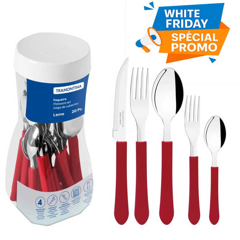 Set De 20 Couverts De Table Tramontina Leme Rouge en Tunisie