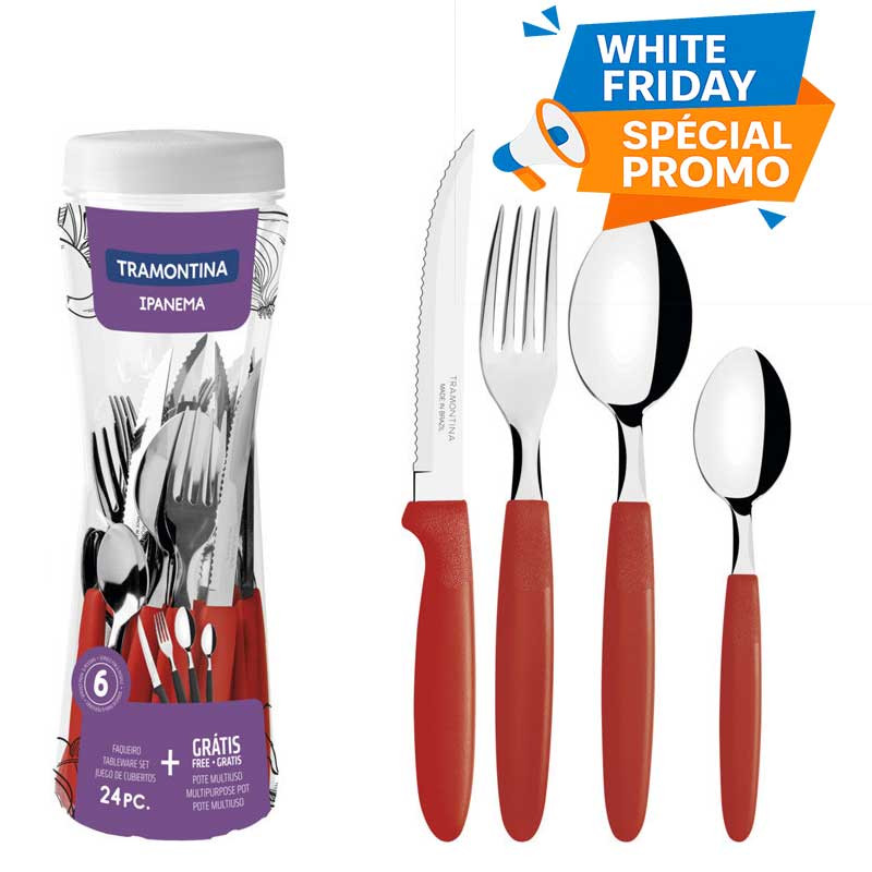 Ensemble De 24 Couverts à Table Ipanema Tramontina - Rouge