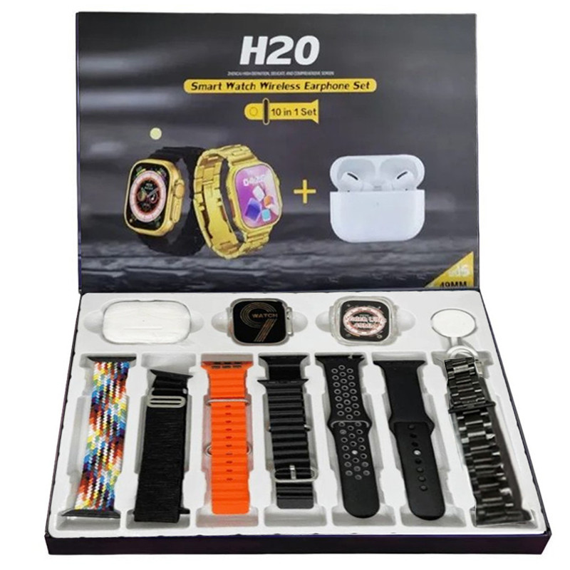 Coffret Montre Connectée H20 + 7 Bracelets + Airpods Noir en Tunisie