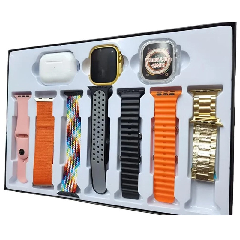 Coffret Montre Connectée H20 + 7 Ceintures + Écouteurs Sans Fil Gold en Tunisie