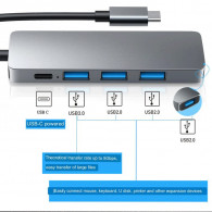 Adaptateur Airsky 5En1 Type-C Vers USB-A + USB-C Gris en Tunisie