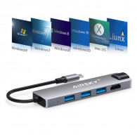 Adaptateur Airsky 5En1 Type-C Vers HDMI + USB-A + RJ45 4K Gris en Tunisie