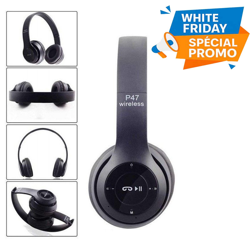 Casque Stéréo Sans Fil P47 Bluetooth Noir en Tunisie