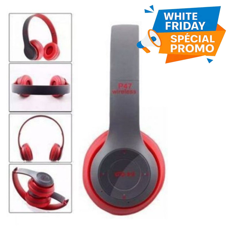 Casque Stéréo Sans Fil P47 Bluetooth Rouge