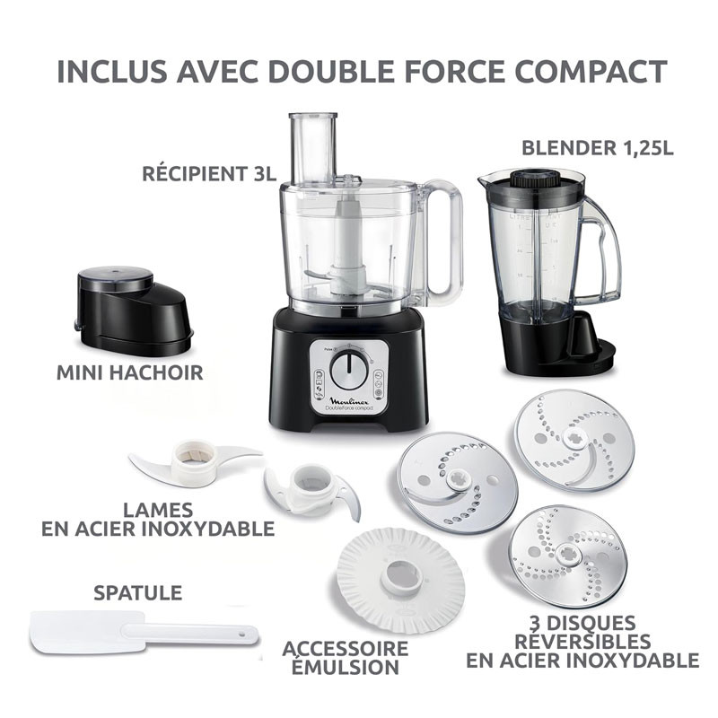 Robot Multifonctions Moulinex Double Force Compact FP546811 800W Noir EN Tunisie