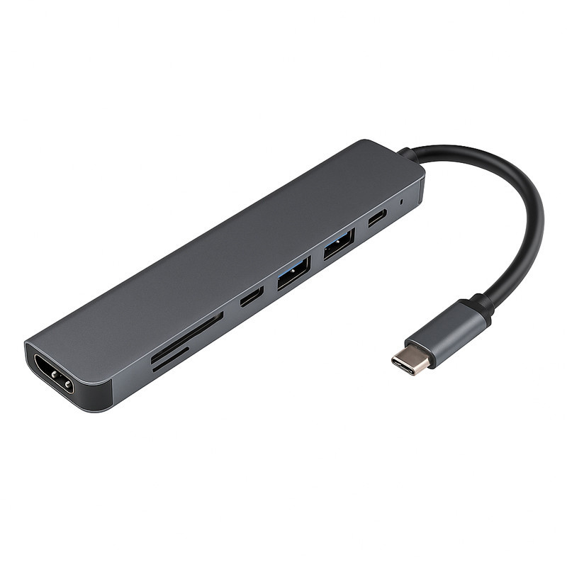 Adaptateur Sbox 7En1 Type-C Vers HDMI + USB A + SD + TF Gris en Tunisie