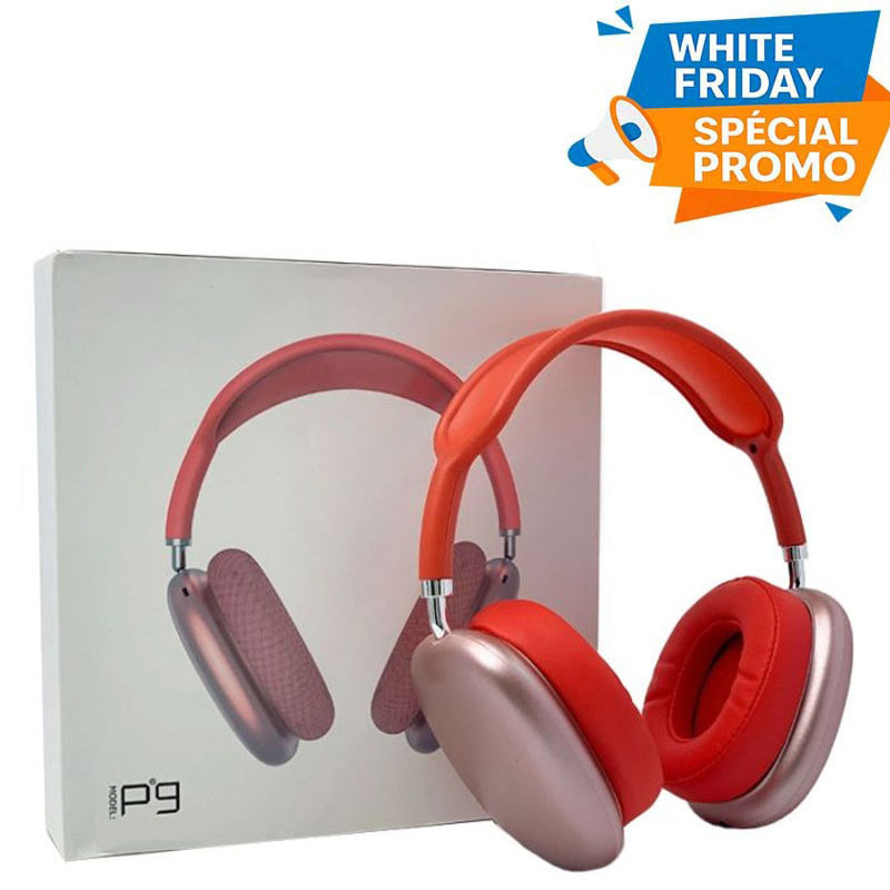 Casque Sans Fil P9 Bluetooth Avec Emplacement Carte Mémoire Rouge