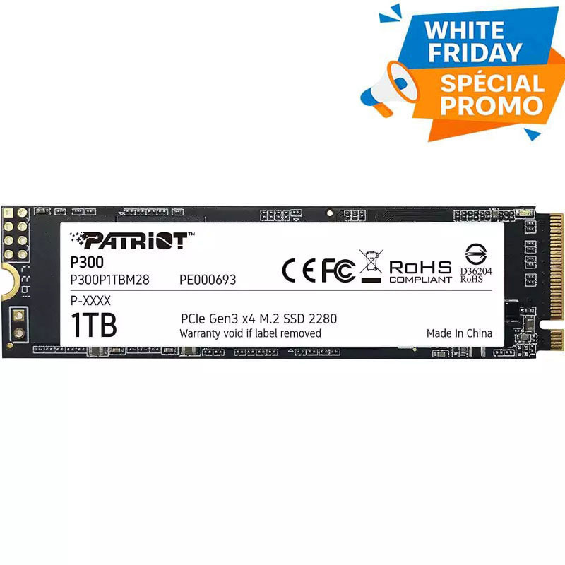 Disque Dur SSD Patriot P300 1To  NVMe M.2 PCIe Noir en Tunisie