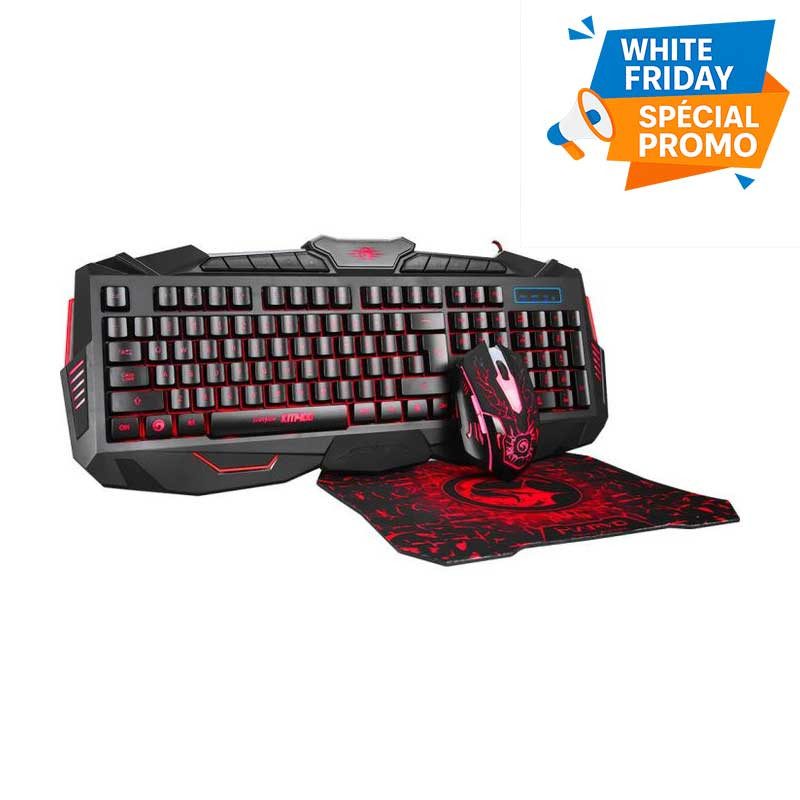 Pack Gaming Marvo KM400 Clavier Rétroéclairage + Souris Optique + Tapis Souris Scorpion