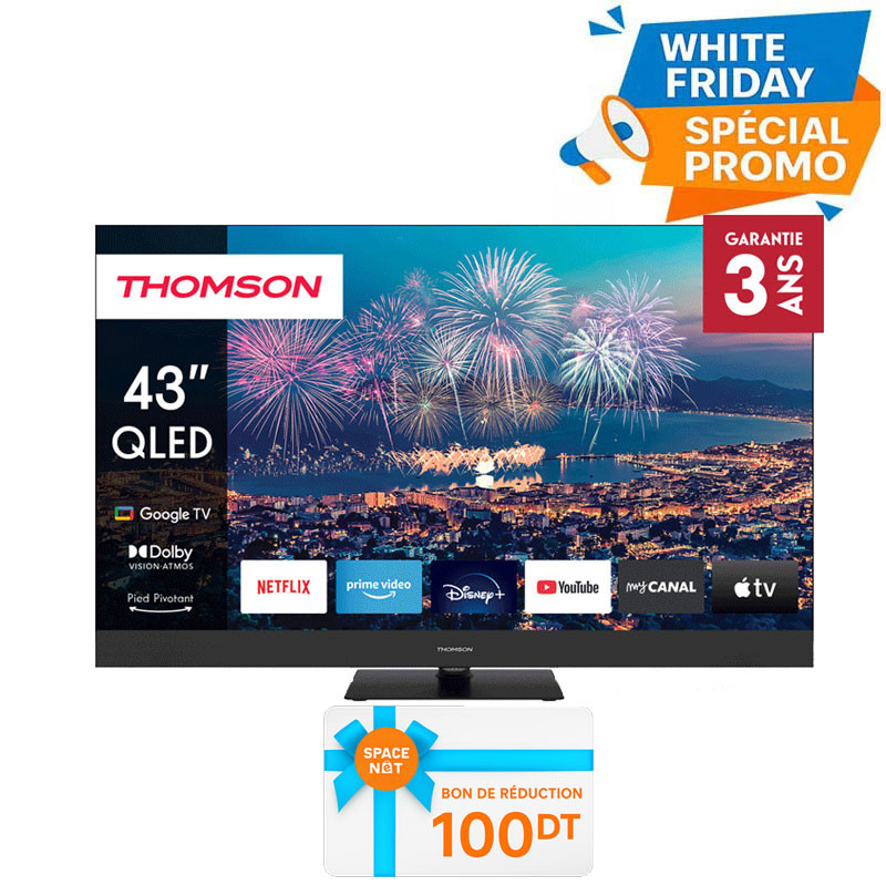 Tv Thomson 43" 43QG6C14 QLED Plus Google Tv Noir en Tunisie