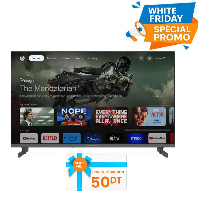 TV Thomson 50" 50QG4S14 QLED Side Feet Smart Google Tv Noir en Tunisie