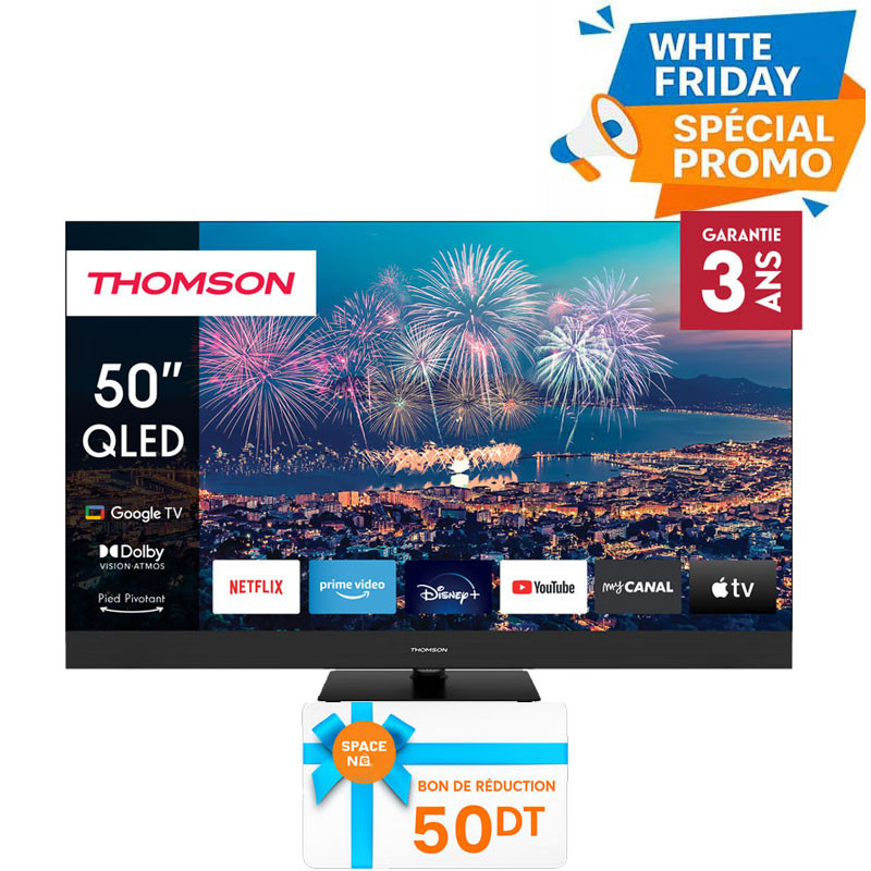 TV Thomson 50" 50QG6C14 QLED Plus Google Tv Noir en Tunisie