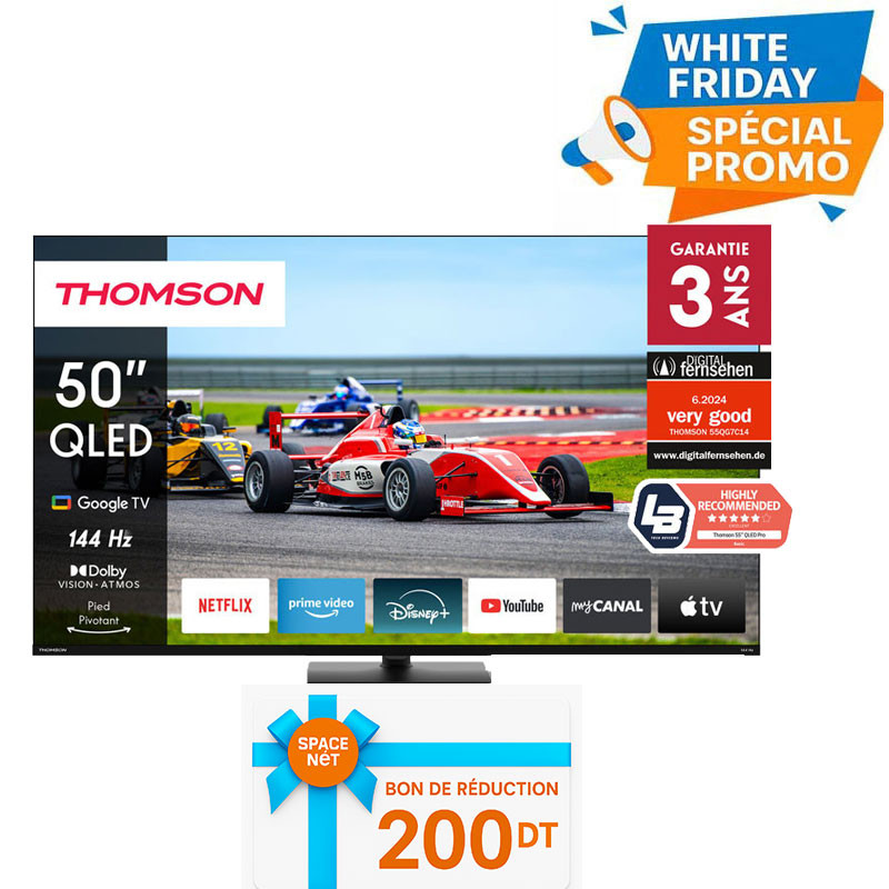 TV Thomson 50" 50QG7C14 QLED Plus Google Tv Noir en Tunisie