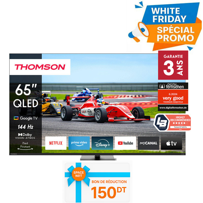 Tv Thomson 65" 65QG7C14 QLED Pro Google Tv Noir en Tunisie