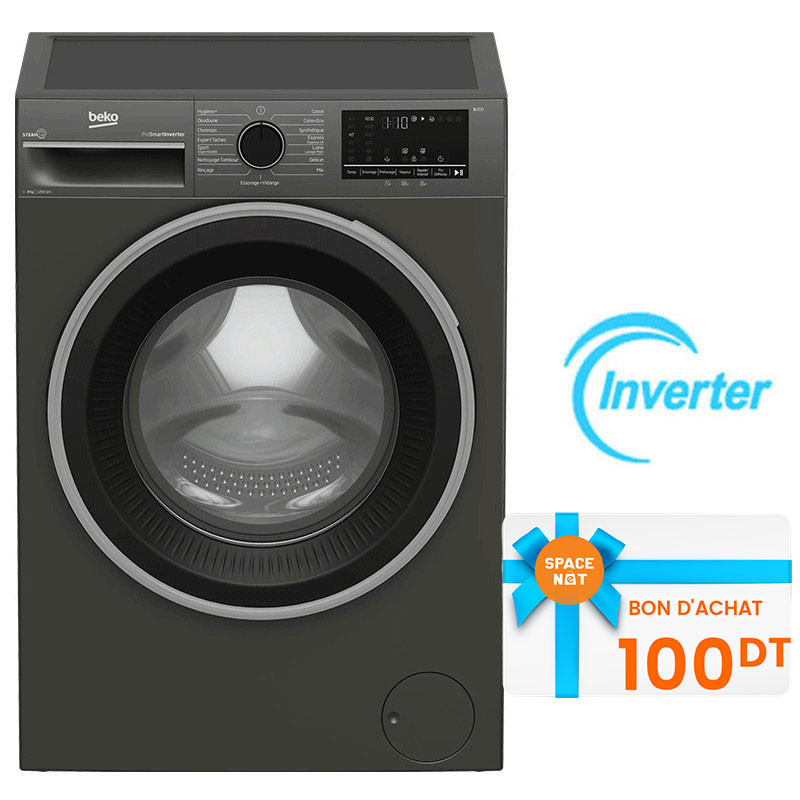 Machine à Laver Frontale Beko B3WFU4822MG 8Kg Inverter Gris Foncée en Tunisie