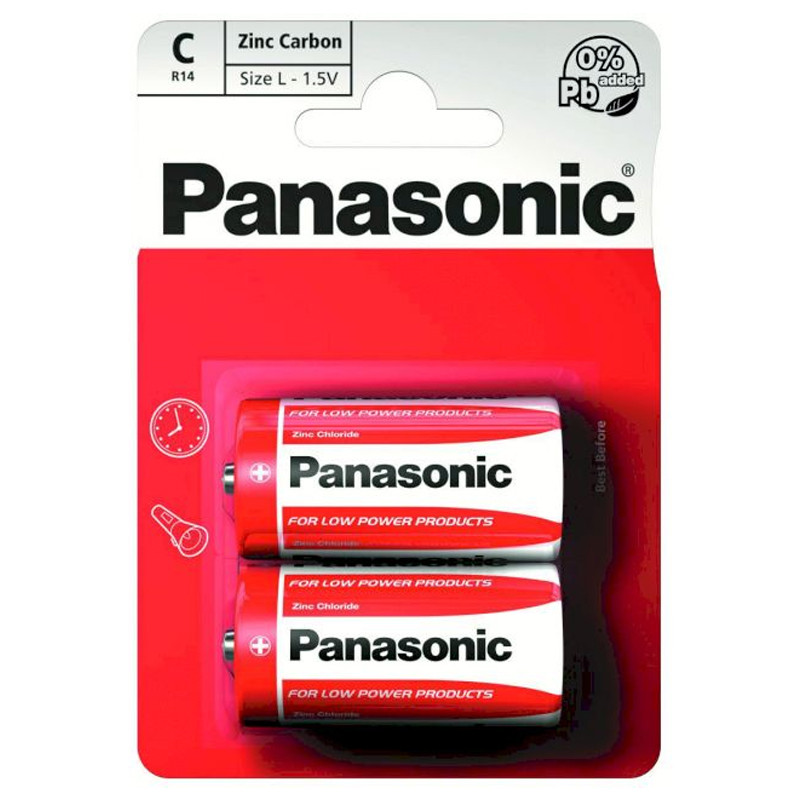 2 Piles Panasonic C Zinc Carbone R14 1.5 V