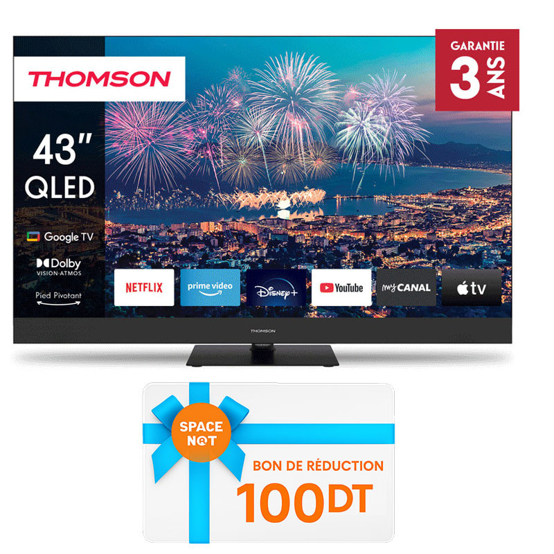 Tv Thomson 43" 43QG6C14 QLED Plus Google Tv Noir en Tunisie